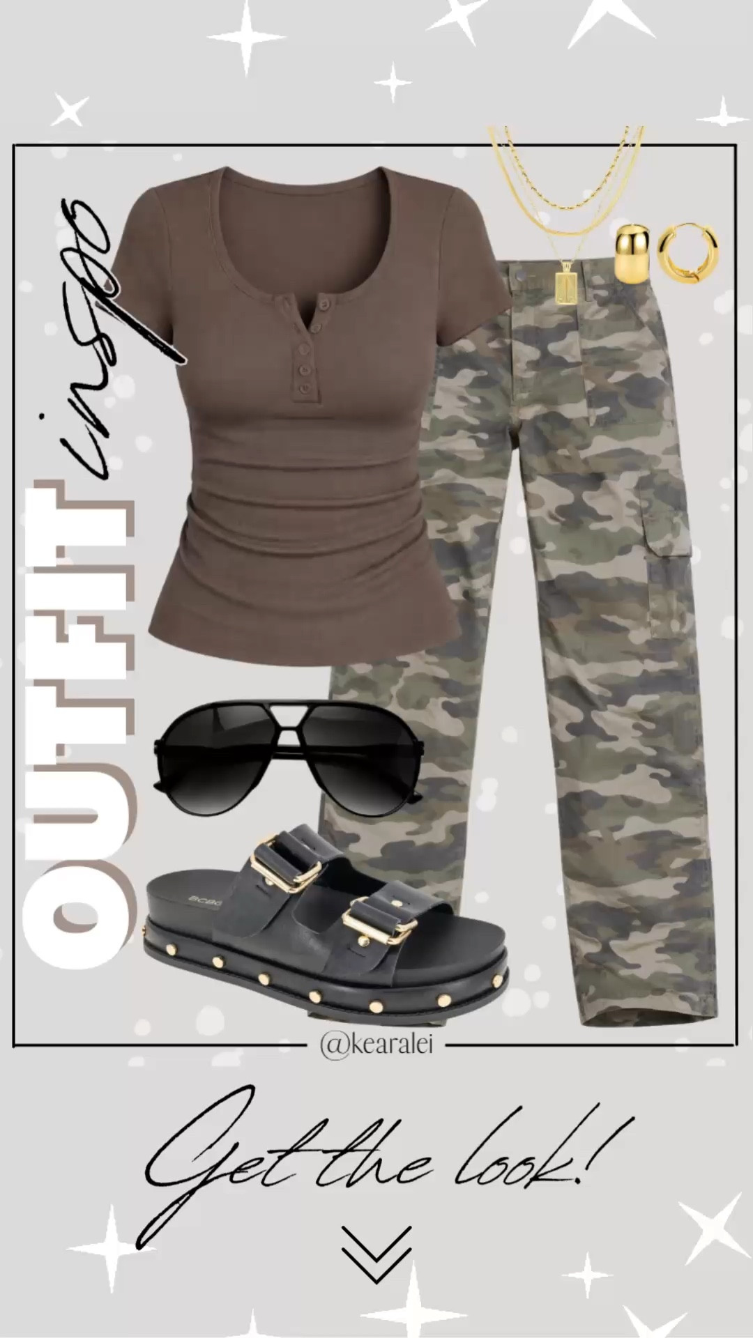Spring outfits 2026 summer outfits cool mom outfit Amazon fashion olive green camo cargo pocket pants Camo Pants Women Baggy Y2K Camouflage Cargo Pants High Waisted Wide Leg jeans denim brown Henley short sleeve shirt brown ribbed top Tshirt black strappy gold buckle platform sandals studded Birkenstocks look for less shoes with black aviator sunglasses gold chunky jewelry || #amazon #outfit #winter #fall #cozy #freepeople #vest #affordable #neutrals
.
.
.

Fitness Wear, Activewear, exercise outfit, workout leggings, sports bra, Lulu lemon, free people motion active athleisure Amazon fashion, teacher outfits, business casual, casual outfits, neutrals, street style, Midi skirt, Maxi Dress, Swimsuit, Bikini, Travel, skinny Jeans, Puffer Jackets, Concert Outfits, Cocktail Dresses, Sweater dress, Sweaters, cardigans Fleece Pullovers, hoodies, button-downs, Oversized Sweatshirts, Jeans, High Waisted Leggings, dresses, joggers, fall Fashion, winter fashion, leather jacket, Sherpa jackets, Deals, shacket, Plaid Shirt Jackets, apple watch bands, lounge set, Date Night Outfits, Vacation outfits, Mom jeans, shorts, sunglasses, Disney outfits, Romper, jumpsuit, Airport outfits, biker shorts, Weekender bag, plus size fashion, Stanley cup tumbler Target, Abercrombie and fitch, Amazon, Shein, Nordstrom, H&M, forever 21, forever21, Walmart, asos, Nordstrom rack, Nike, adidas, Vans, Quay, Tarte, Sephora, lululemon, free people, j crew jcrew factory, old navy


#LTKSaleAlert #LTKootd #LTKSeasonal