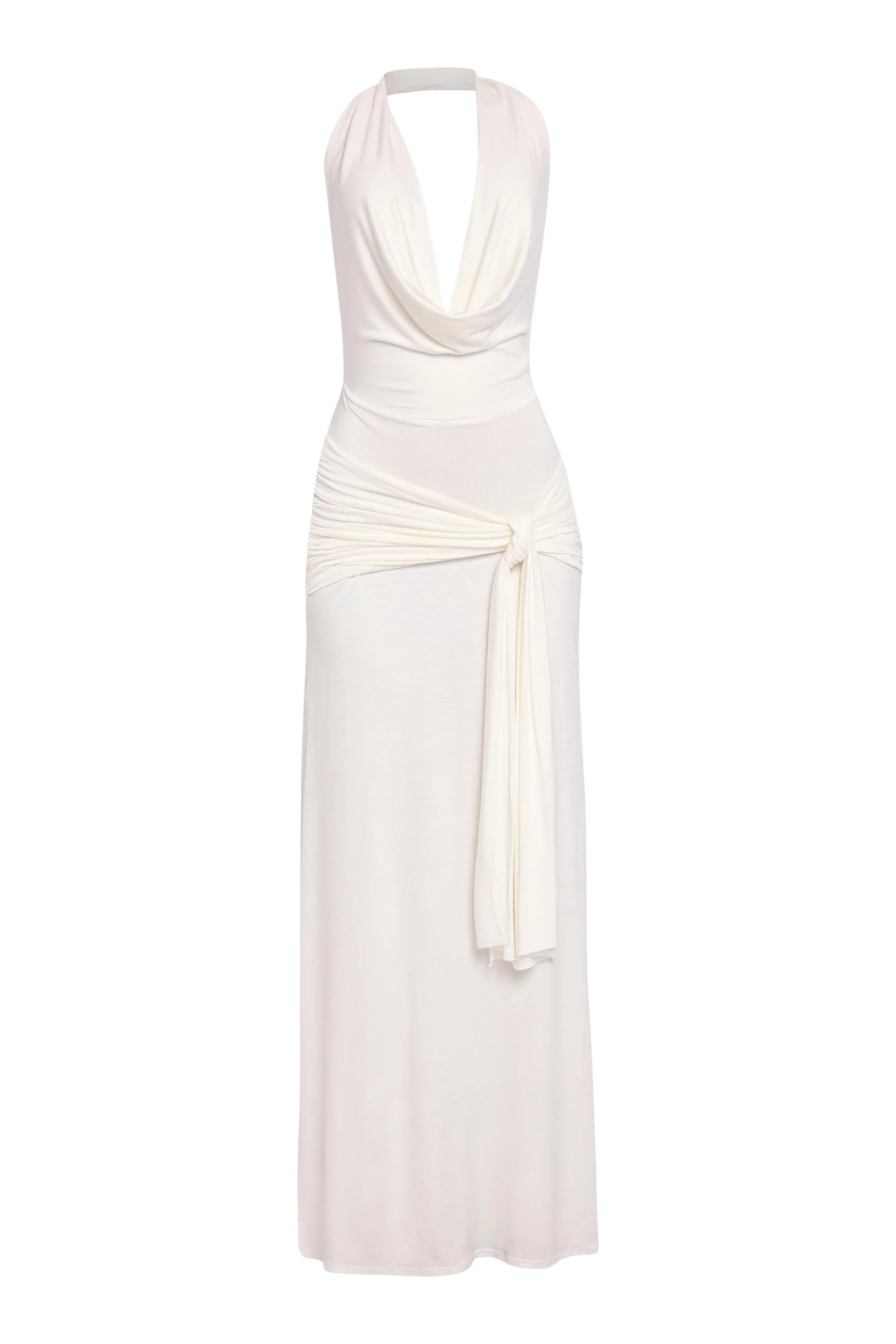 Cowl Halter Tie Waist Maxi Dress in Chocolate or Off White | Bogomore