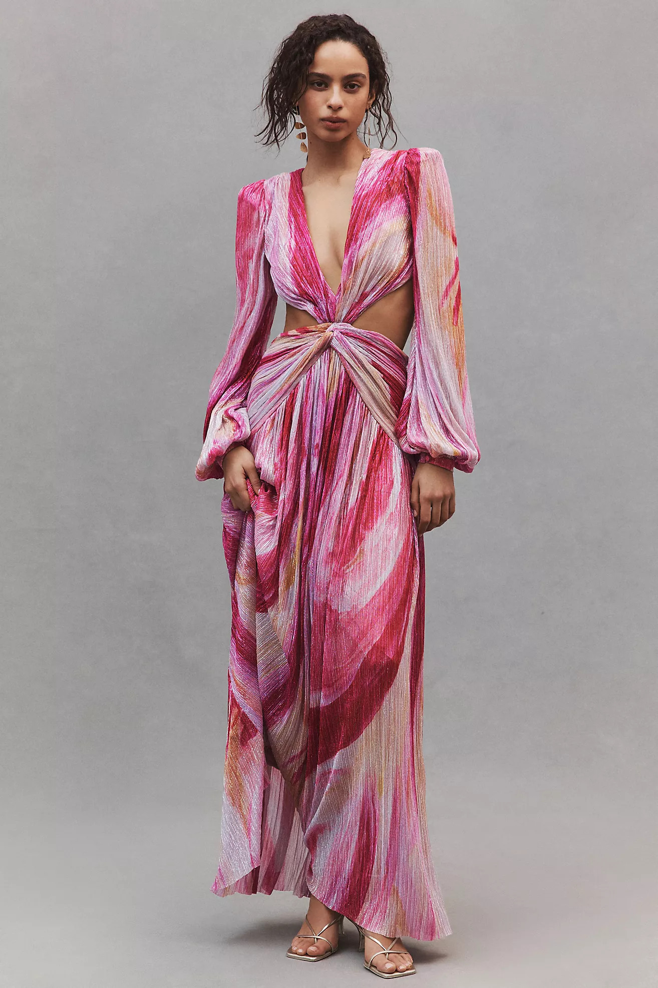 PatBO Aura Metallic Plunge Maxi Dress | Anthropologie (US)