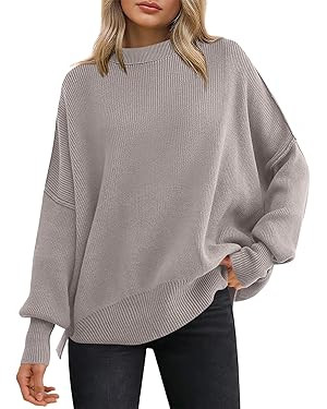 ANRABESS Women Oversized Sweaters Batwing Long Sleeve 2025 Fall Outfits Crewneck Casual Knit Side... | Amazon (US)