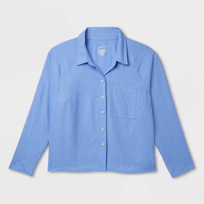 Women's Long Sleeve Adaptive Button-Down Shirt - Universal Thread™ Blue XS: Relaxed Fit, Linen Blend, Wheelchair Friendly | Target