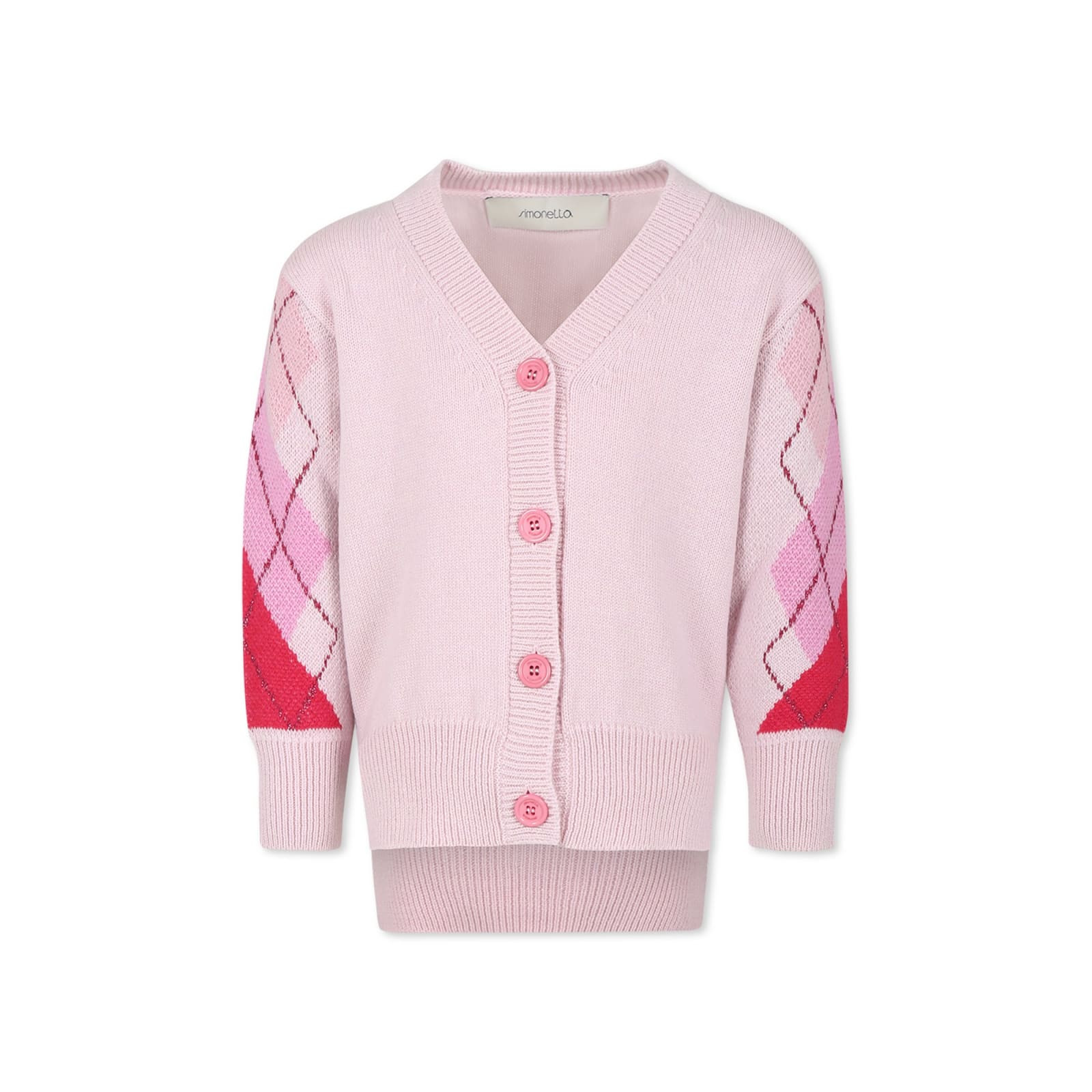 Simonetta Pink Cardigan For Girl With Diamond Pattern | Italist.com US