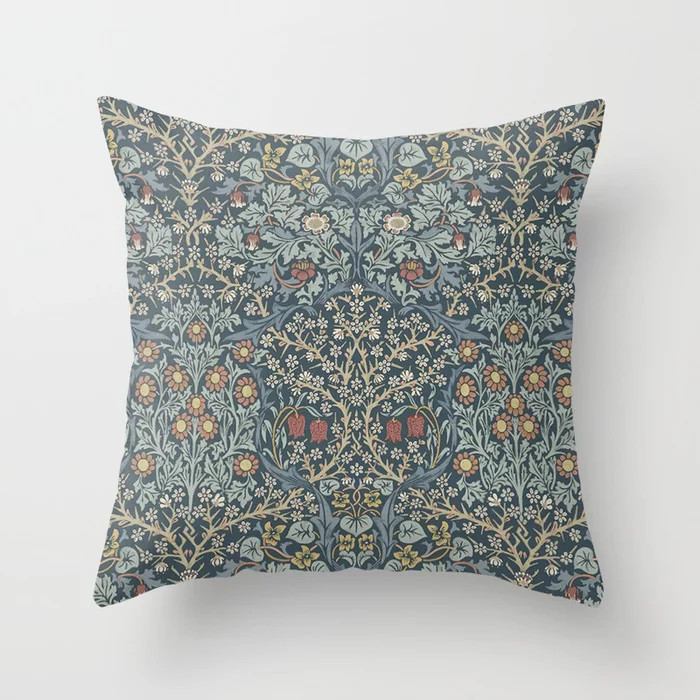 William Morris Vintage Blackthorn Blue Throw Pillow | Society6