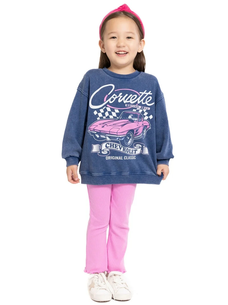 Corvette Toddler Girls Chevrolet Printed Crewneck Sweatshirt and Flare Leggings Set, 2 Piece, Siz... | Walmart (US)