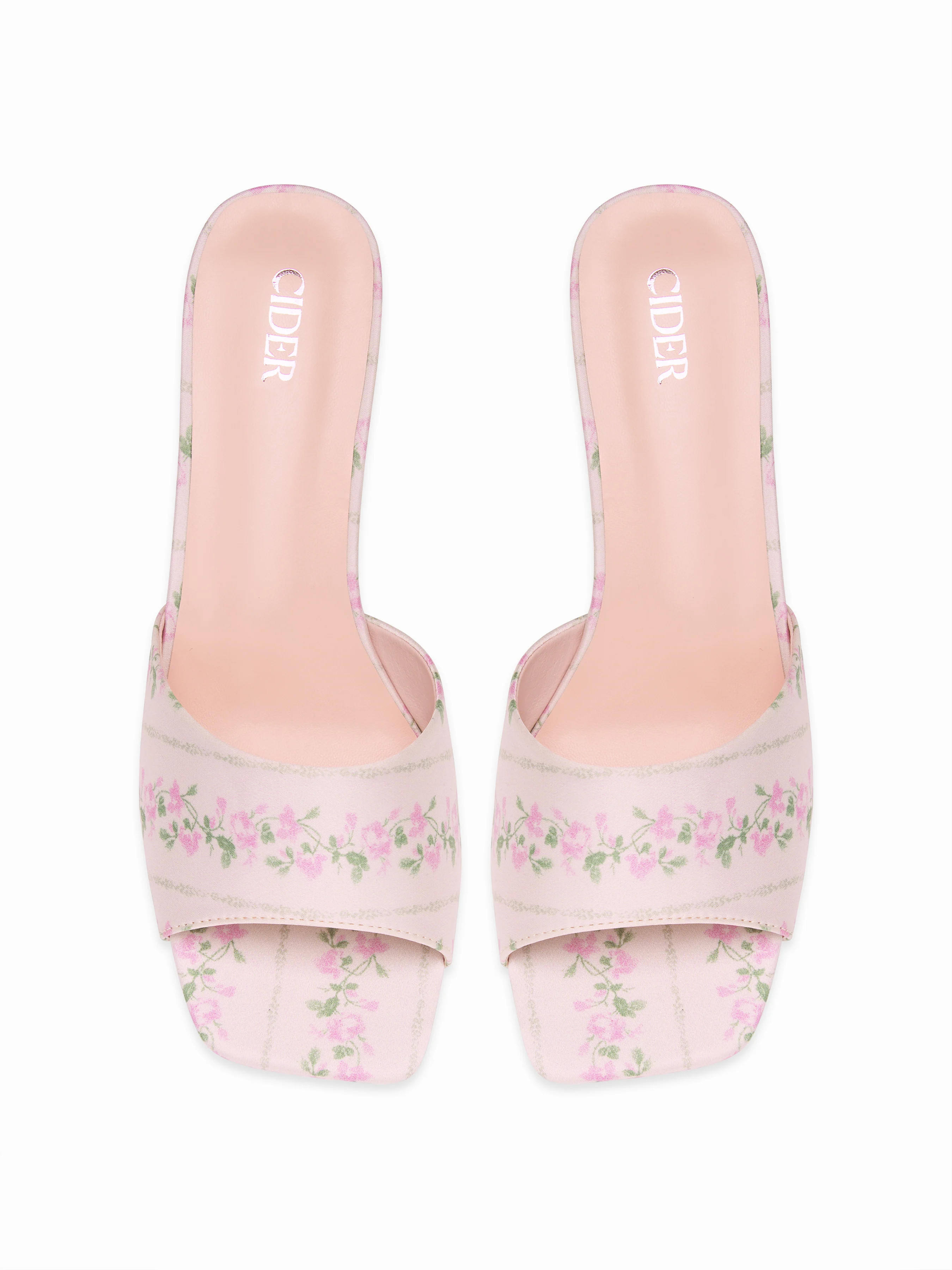 FLORAL PATTERN CHUNKY HEEL SANDALS | Cider
