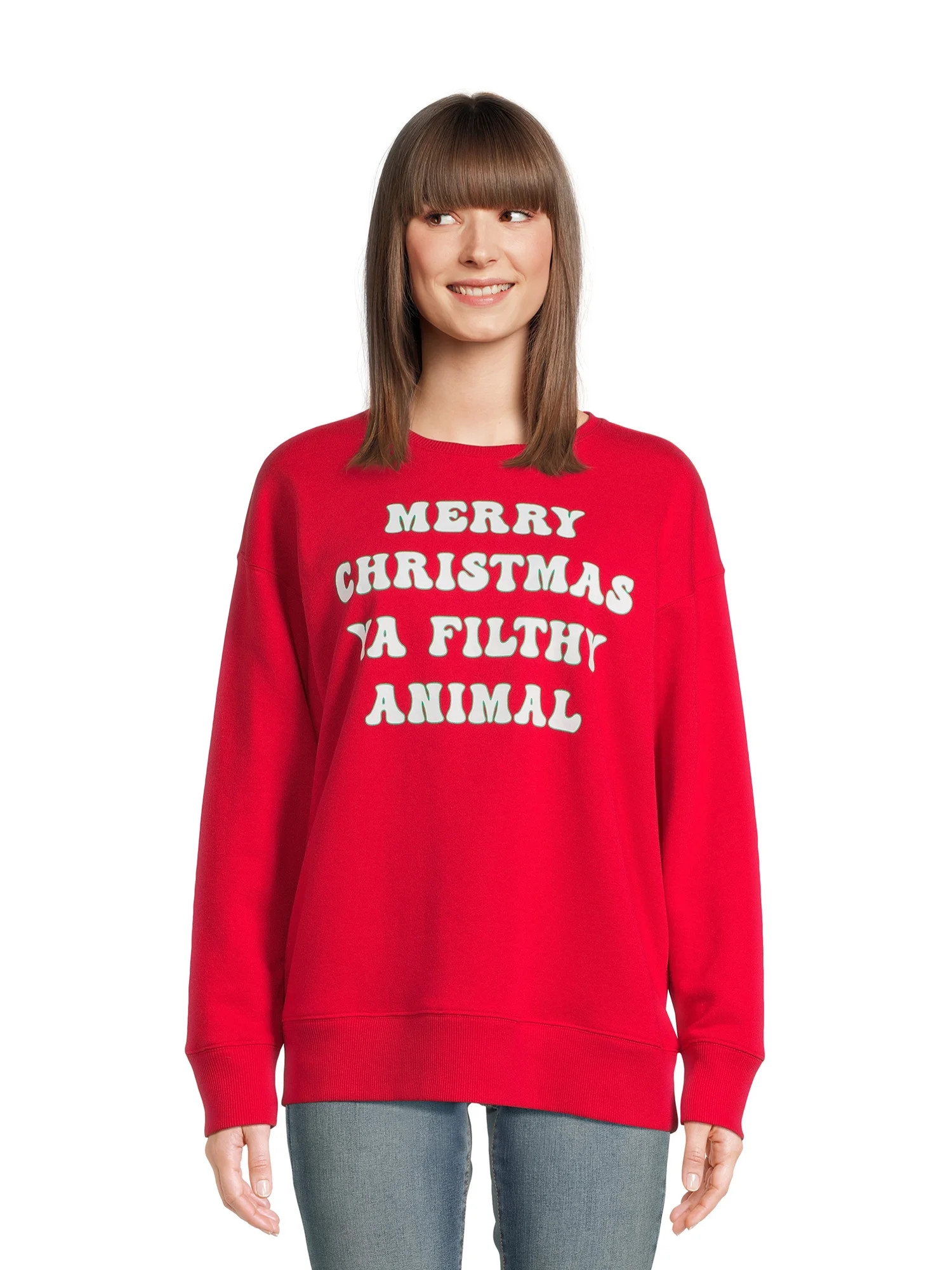 Women's Christmas Ya Filthy Animal Long Sleeve Pullover, Fleece Graphic Sweatshirt from Holiday T... | Walmart (US)