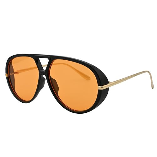 Teumire Trendy Oversized Aviator Sunglasses for Women Men Retro Big Large Shield Sun Glasses Vintage Shades(Black/Orange) | Amazon (US)