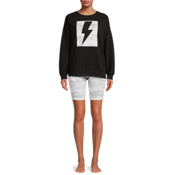 Secret Treasures Women's and Women’s Plus Long Sleeve Top and Bike Shorts Lounge Set, 2-Piece -... | Walmart (US)