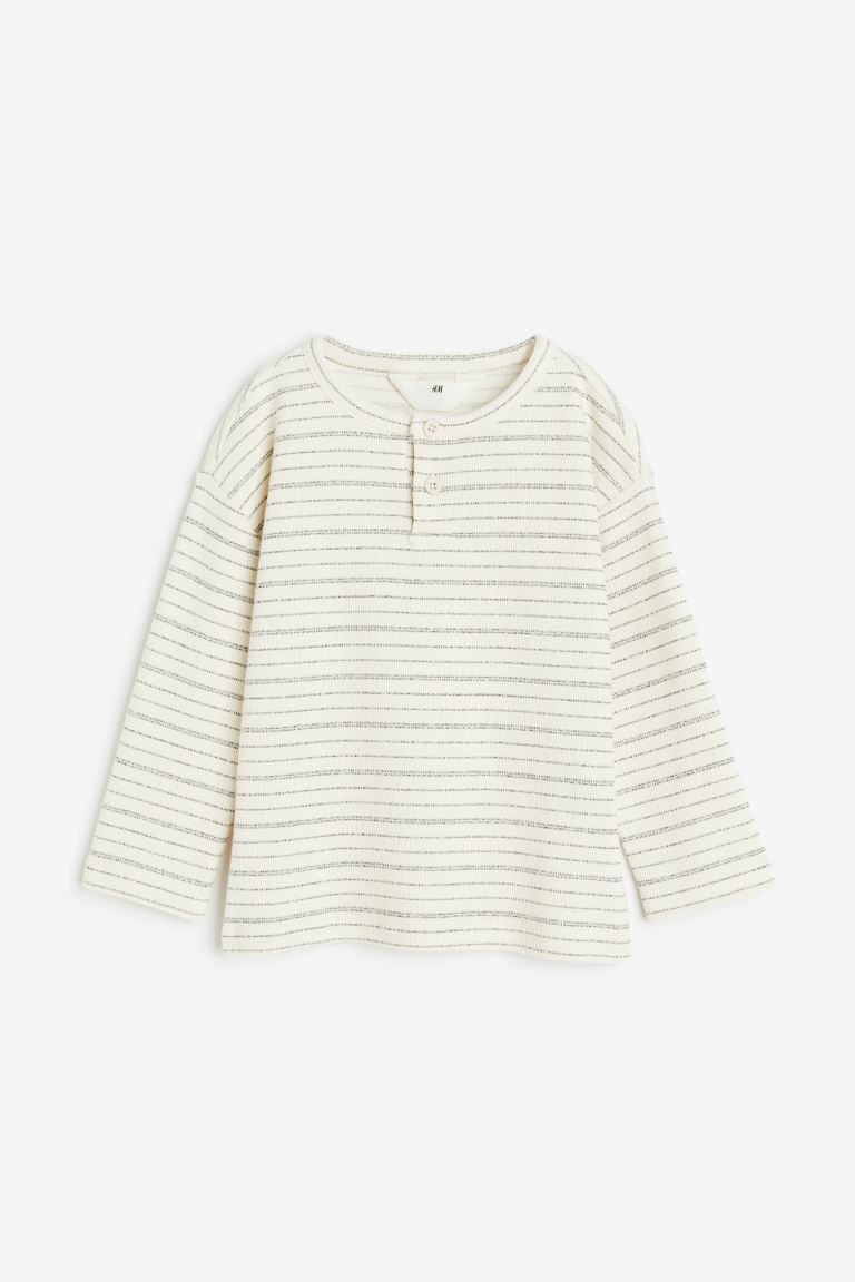 Long-sleeved Henley Shirt - Light beige/striped - Kids | H&M US | H&M (US + CA)