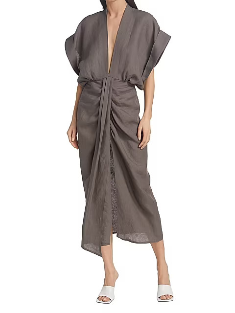 Piece of White Audelia Ruched Linen Dress | Saks Fifth Avenue