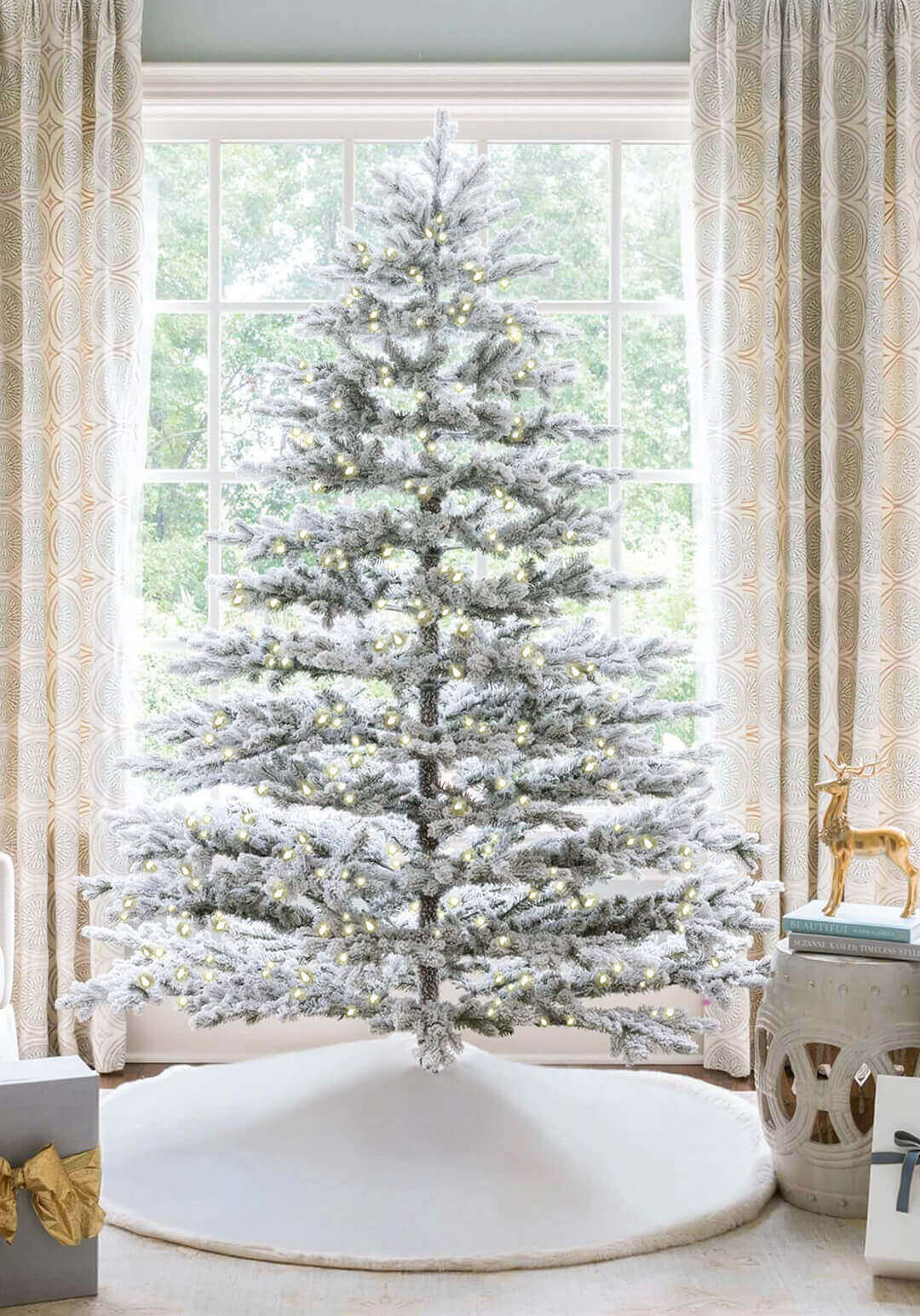 7.5' Rushmore Flock Quick-Shape Tree 750 Warm White Led Lights | King of Christmas