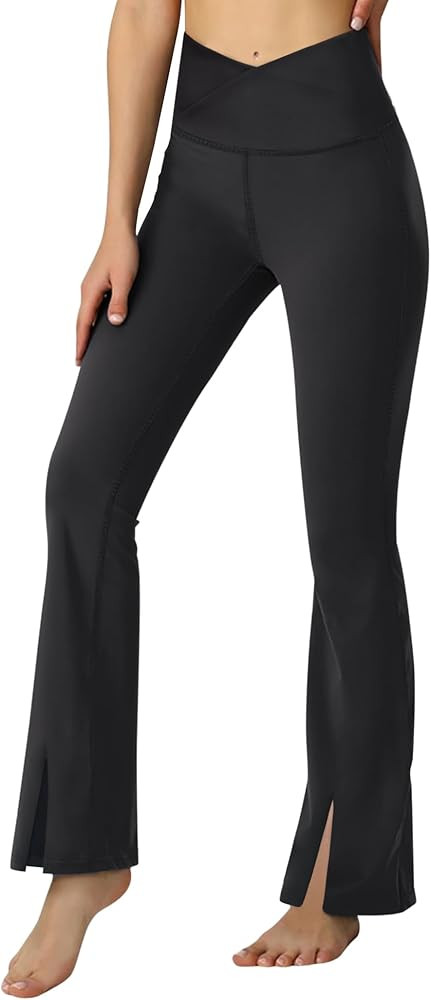 Girls Flare Leggings Black Pink Crossover High Waisted Workout Running Dance Bootleg Yoga Pants | Amazon (US)