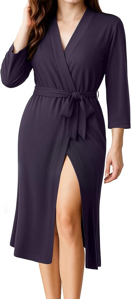 NY Threads Women's Robe Long Knit Bathrobe 3/4 Sleeves Soft Kimono Lightweight Loungewear | Amazon (US)