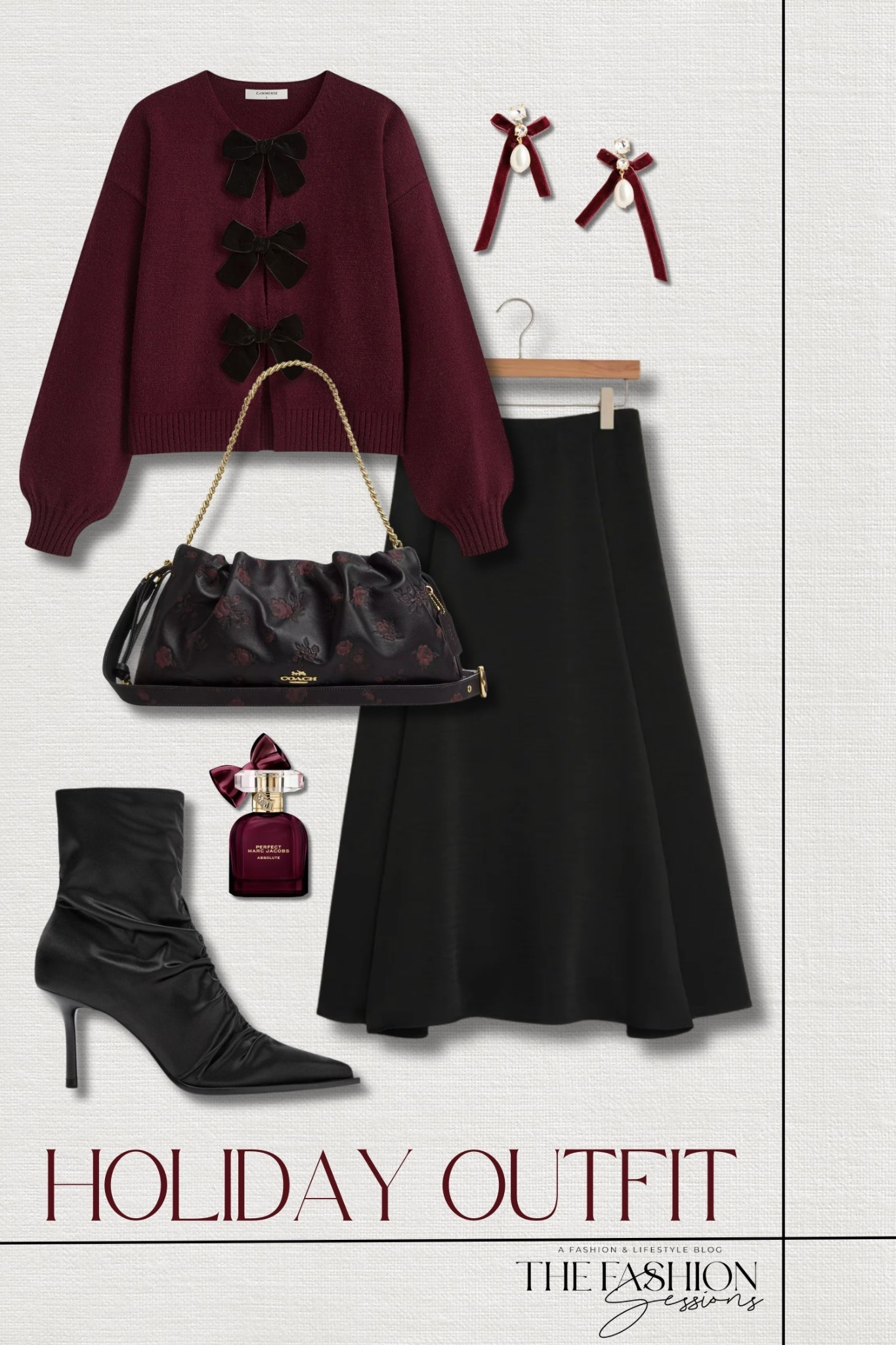 Celebrate the season in style with this chic and festive holiday outfit idea. velvet-bow lantern sleeve sweater | northpointe satin midi skirt | satin-effect ruched heeled ankle boot | Coach shoulder bag | bow pearl drop earrings | winter outfit | Christmas outfit | holiday outfit 

#LTKStyleTip #LTKSeasonal #LTKHoliday