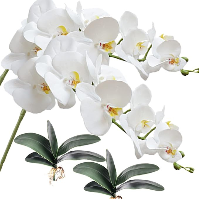 HinyoCo 2 Pcs 9 Head Artificial Phalaenopsis Flowers and 2 Bundles Leaves,42" Big Blooms Orchid F... | Amazon (US)