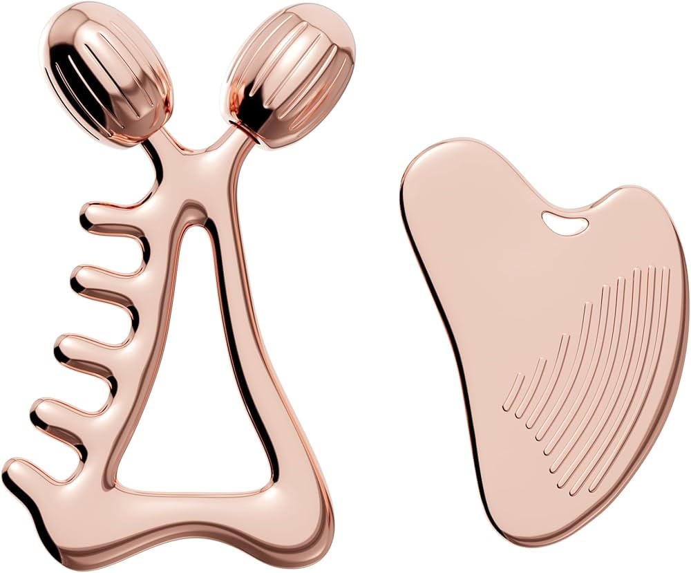 Gua Sha Facial Tools & Face Roller Set, Stainless Steel Facial Massager Tools for Lymphatic Drain... | Amazon (US)