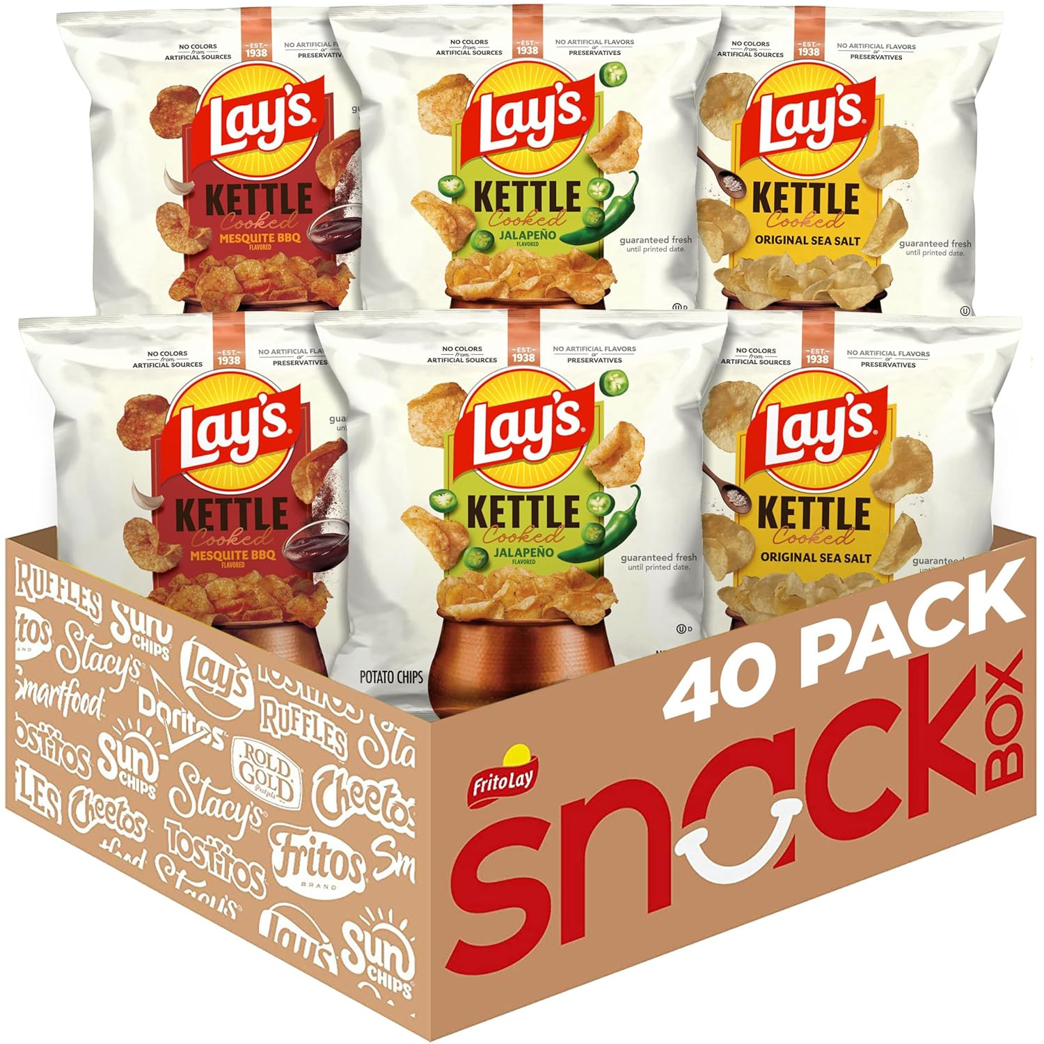 Lay's Kettle Cooked Potato Chips, Variety Pack, 0.85 Ounce (Pack of 40) | Amazon (US)