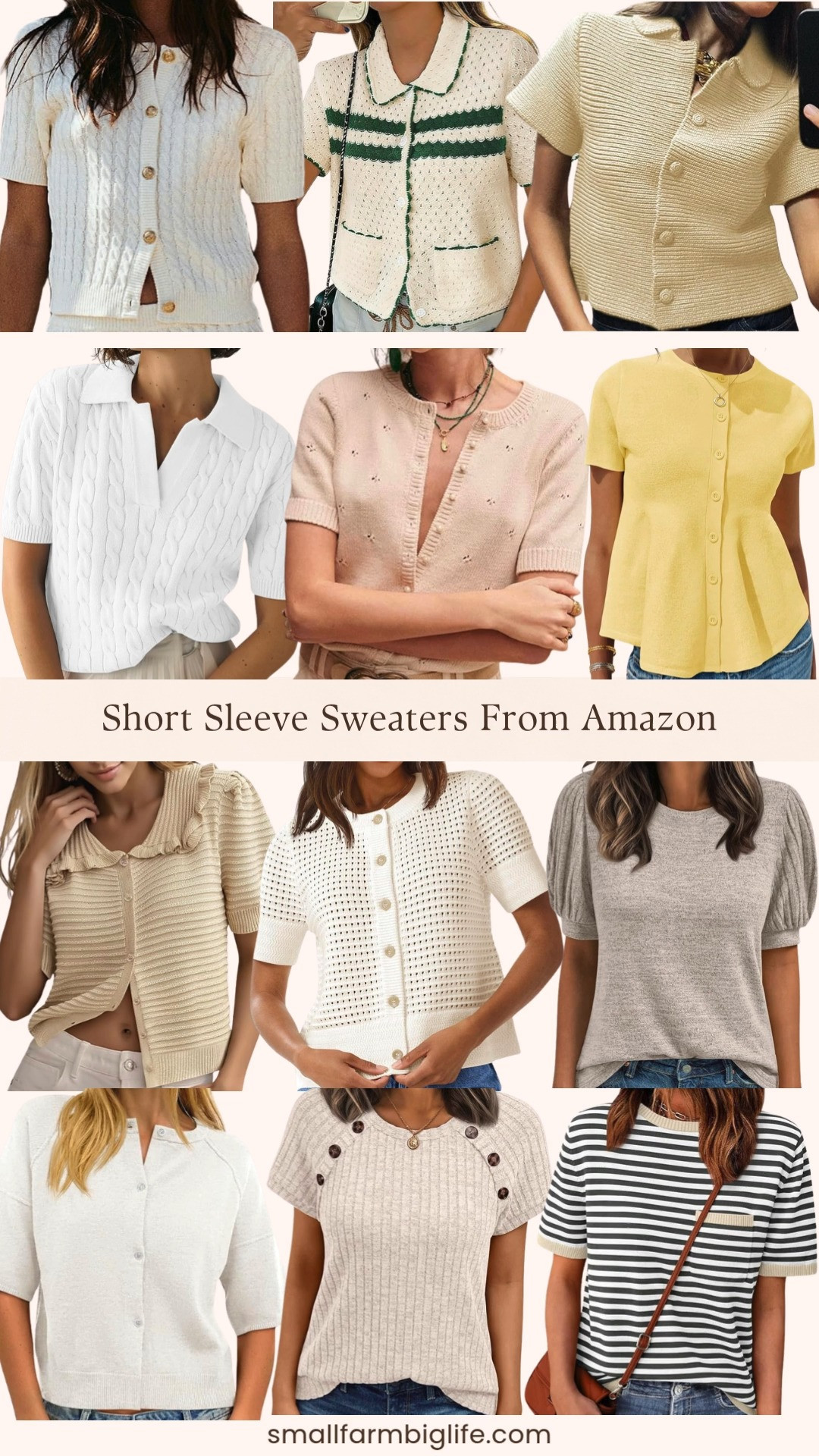 Short sleeve sweaters are the perfect spring and summer layering piece and Amazon has so many beautiful options right now! From classic cable knit and crochet styles to ribbed crewnecks, peplum cardigans, and ruffle detail pullovers, all in the prettiest neutral and soft tones, these are the effortless pieces that work over dresses, with jeans, and for everything in between. Such great quality at amazing prices. Linking all my favorites below! 

 #LTKgrwm #LTKootd #LTKOver40