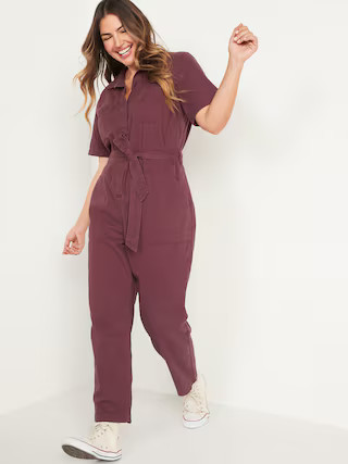 Women & Women's Plus / DressesOverdyed Tie-Belt Twill Jumpsuit for WomenView on Model:Size SSize ... | Old Navy (US)