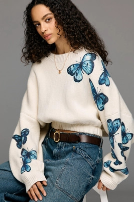 Pilcro Long-Sleeve Crew-Neck Butterfly Sleeve Pullover | Anthropologie (US)