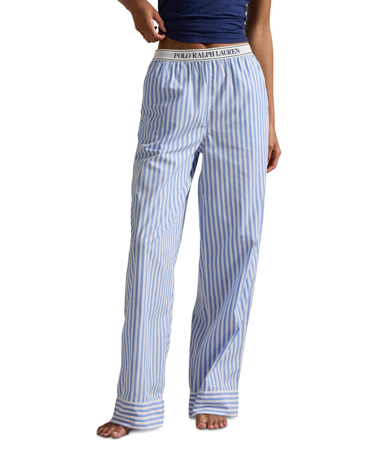 Polo Ralph Lauren Women's Logo Elastic Mid Rise Striped Sleep Pants - White Cloud X Hydrangea | Macy's