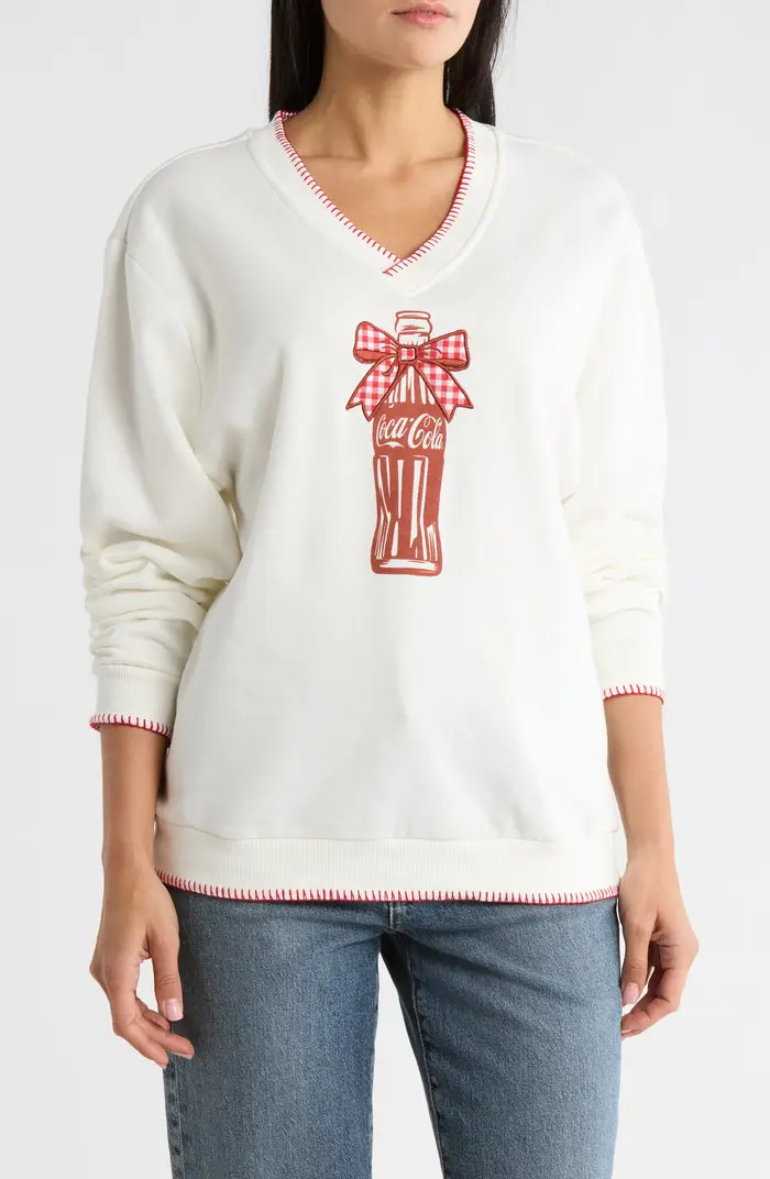 Hi Res Coca Cola Plaid Bow Christmas Sweatshirt | Nordstromrack | Nordstrom Rack