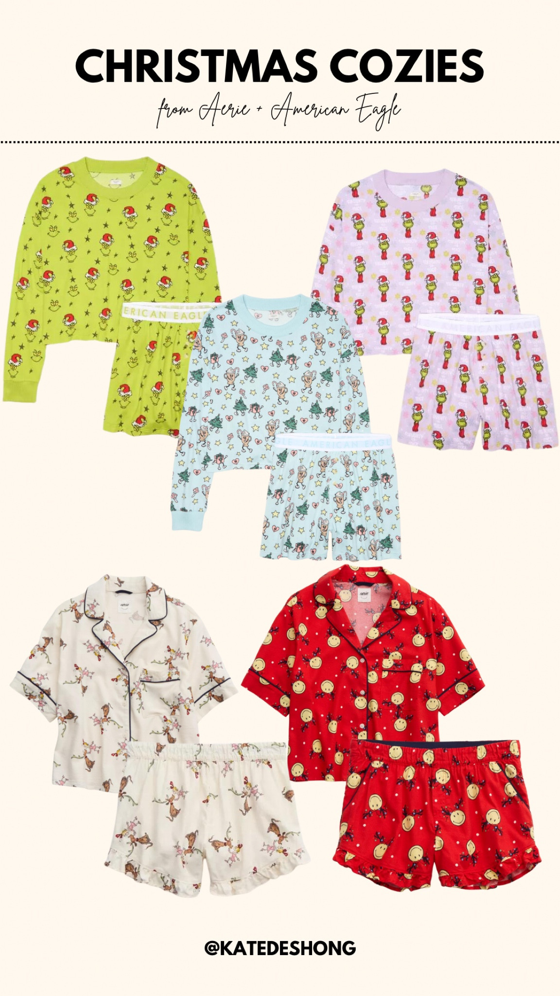 Christmas pajamas from aerie and American eagle , grinch pajamas , holidays , Christmas pjs , cozy , pink Christmas , smiley face Santa 

#LTKHolidaySale #LTKHoliday #LTKSeasonal