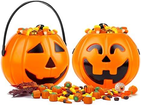 2Pcs Halloween Pumpkin Candy Buckets Portable Pumpkin Trick or Treat Candy Holder Kids Party Toys... | Amazon (US)