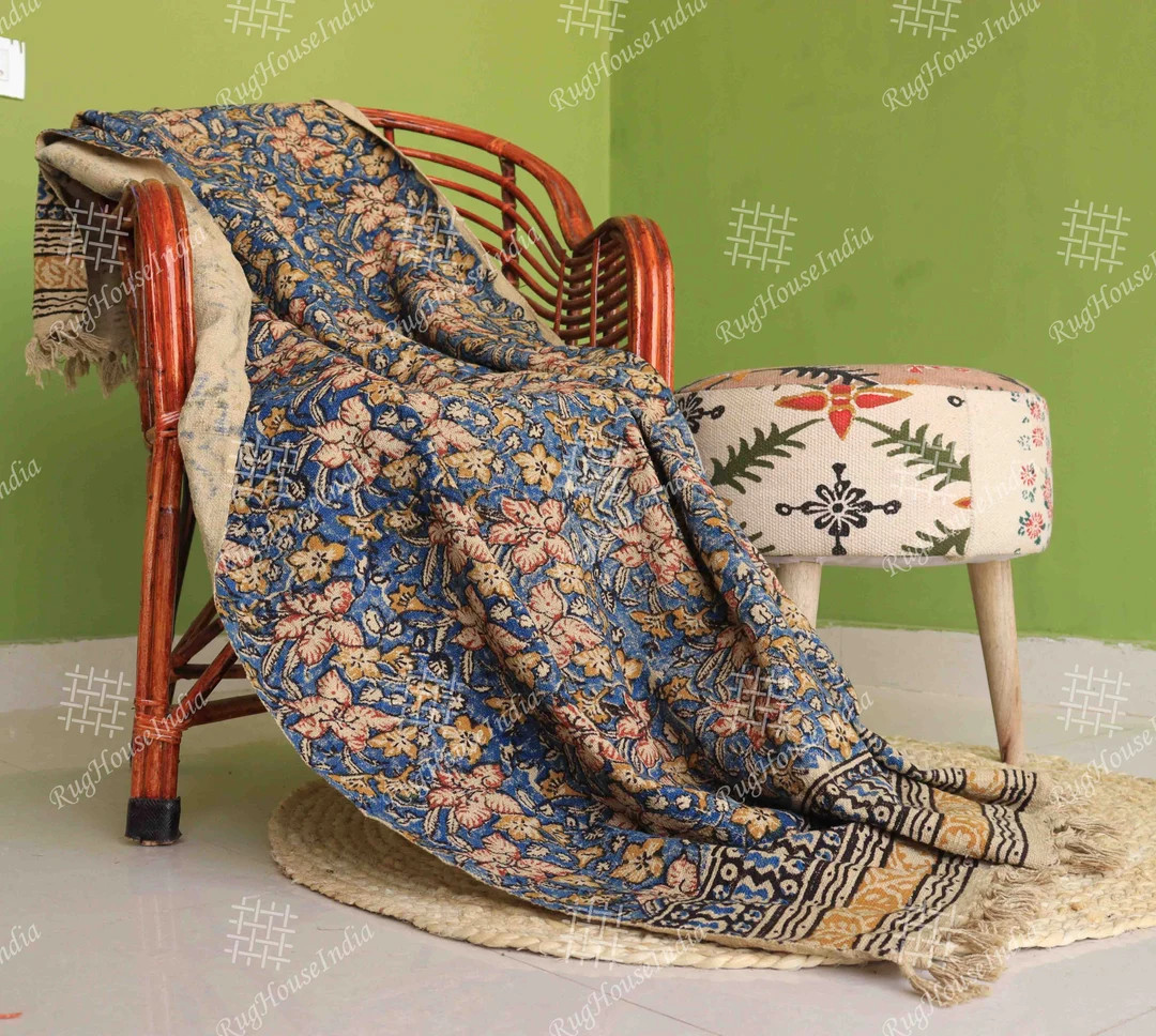 Indian Handmade Soft Cotton Throws Blankets, Hand Loom Hand Block Printed Bed Runner Boho Cotton ... | Etsy (CAD)