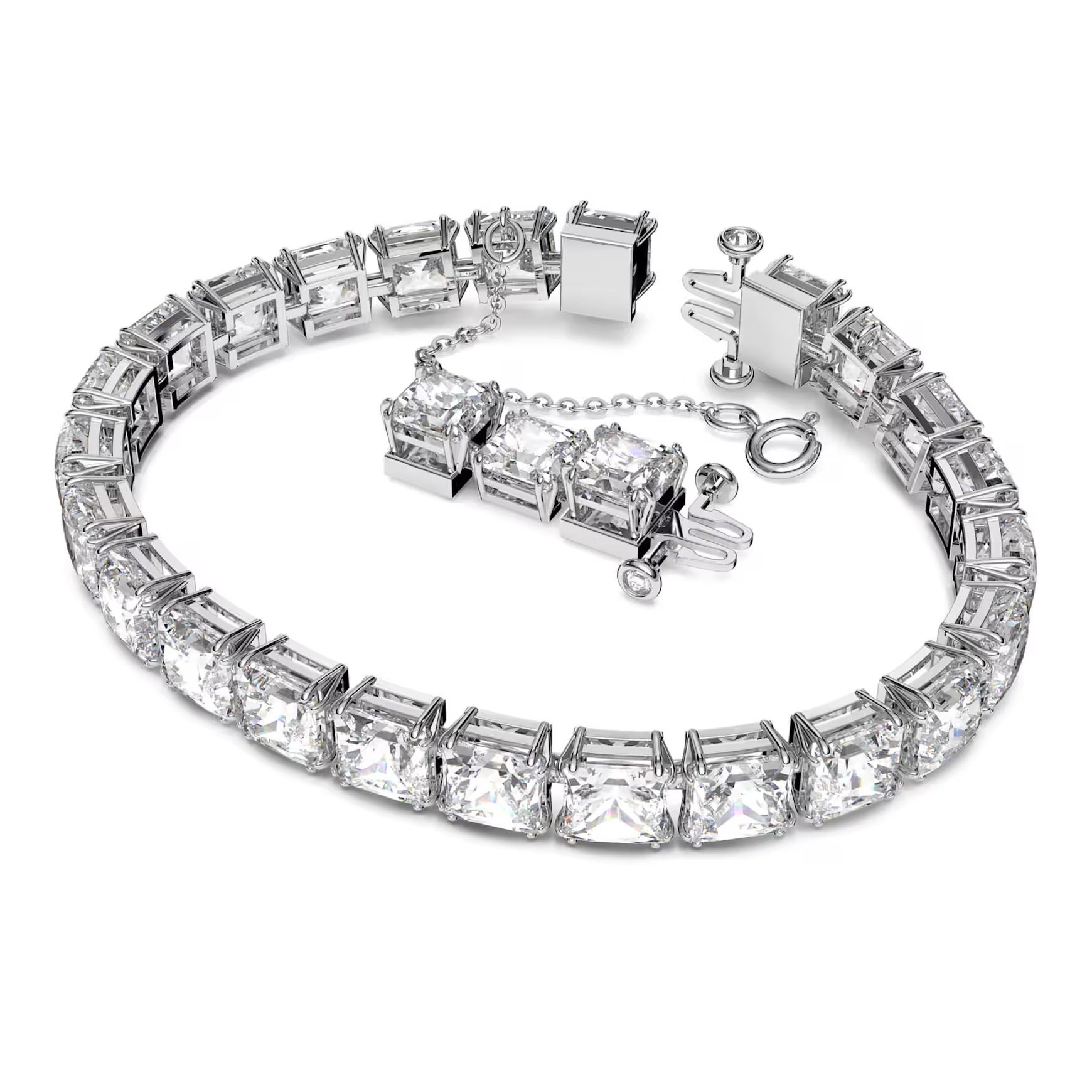 Matrix Tennis bracelet, Square cut, Small, White, Rhodium plated by SWAROVSKI | SWAROVSKI