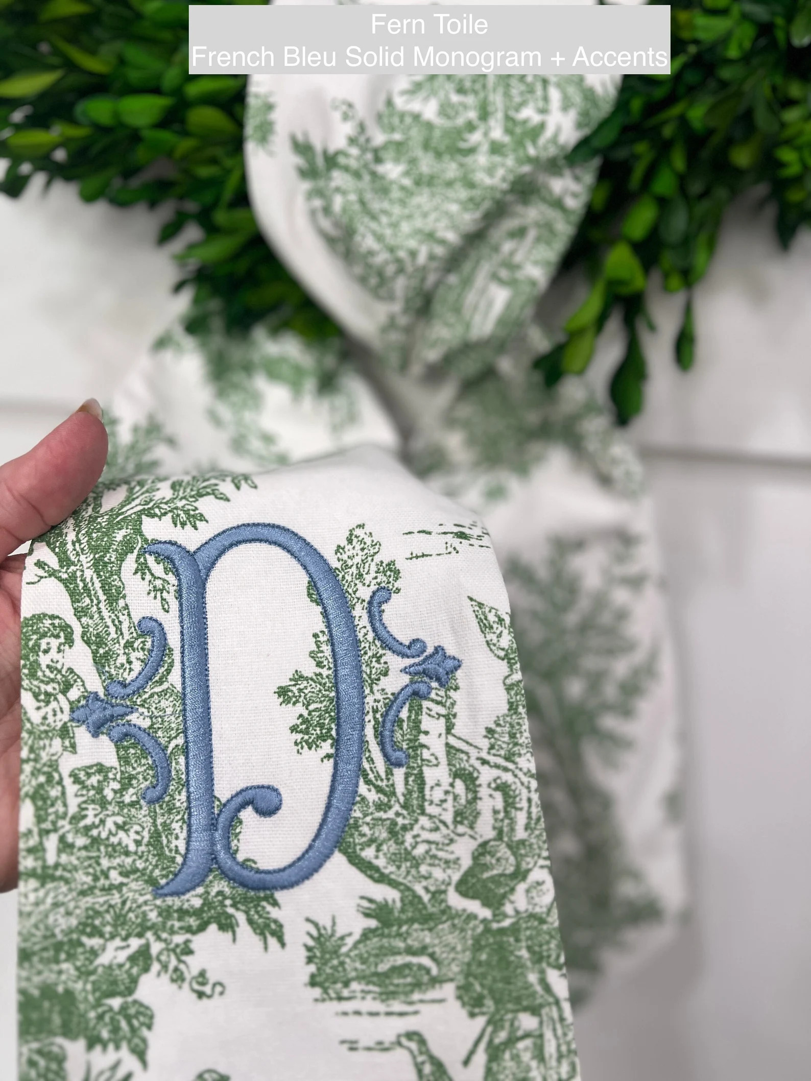 Classic French Toile Wreath Sash With Solid Rose Monogram, Classic Monogram Wreath Bow - Etsy | Etsy (US)