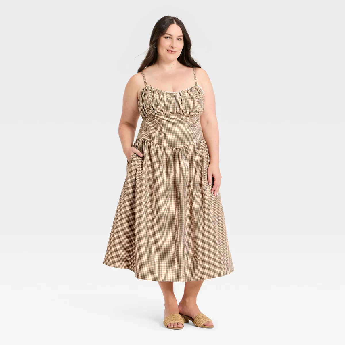 Women's Corset Midi Dress - A New Day™ Brown Gingham XXL | Target