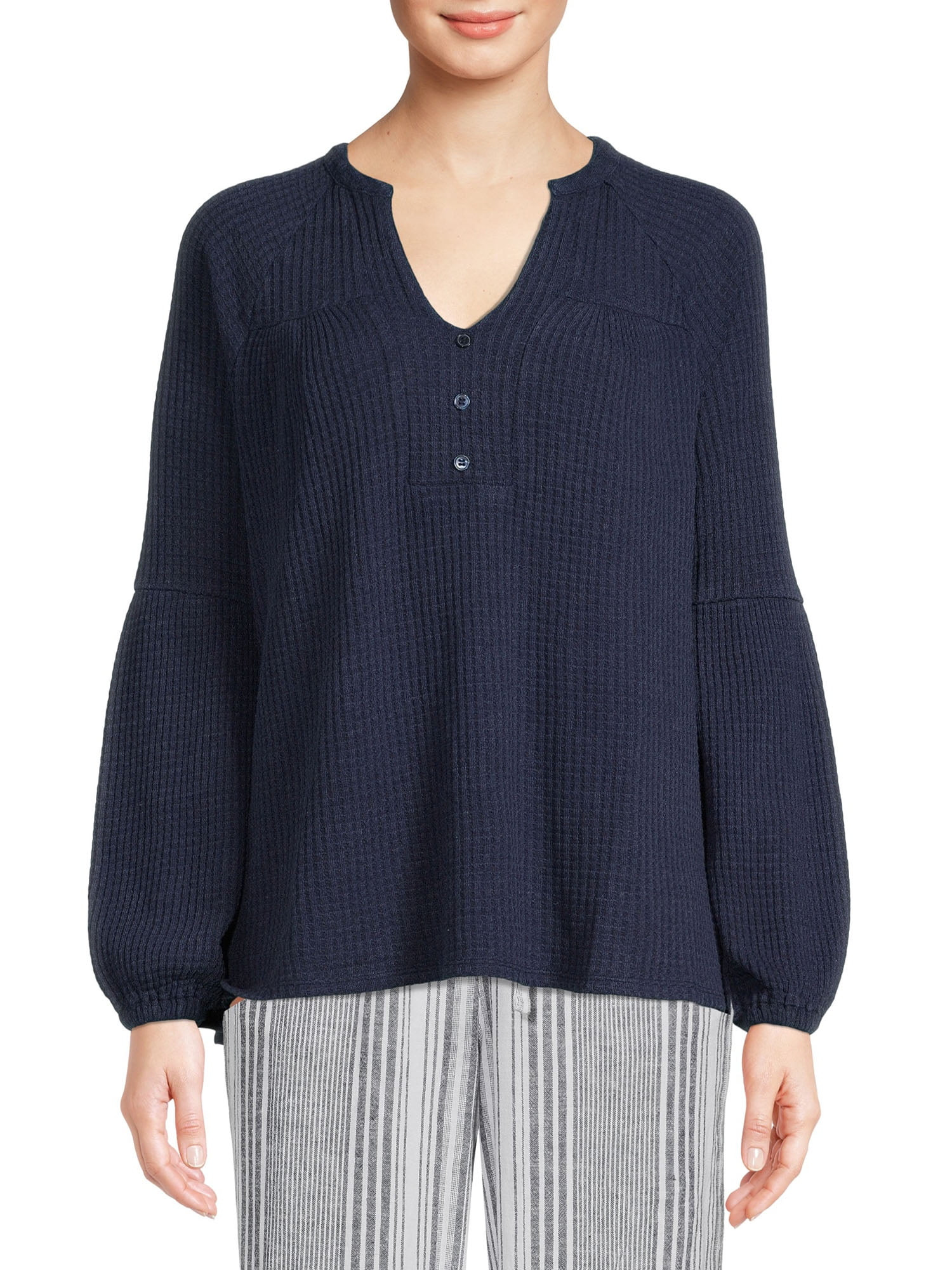 Time and Tru Women's Waffle Peasant Top | Walmart (US)