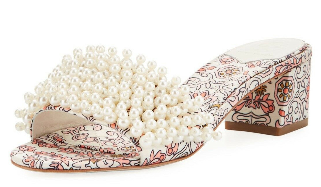 Tory Burch NEW Tatiana 45MM Satin Hicks Garden Slide Sandal Pearls  6.5   7  | eBay | eBay US