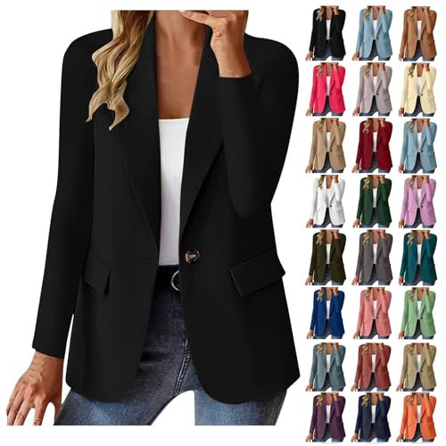 Womens Blazer Business Casual Open Front Long Sleeve Blazers Fully Lined Suit Jacket Work Office Professional Clothes, Black Blazer Women | Amazon (US)