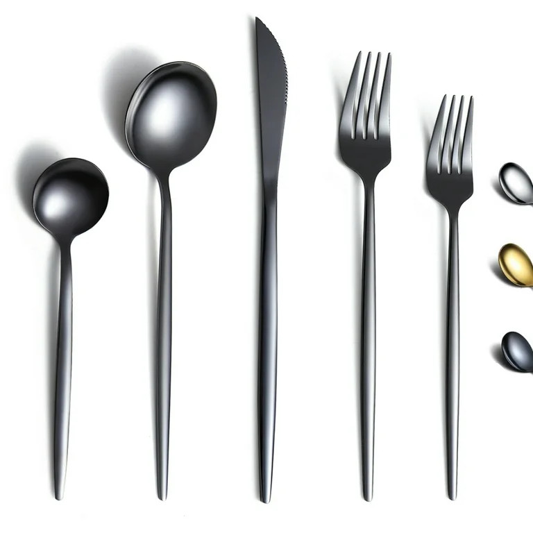 ReaNea Black Silverware Set 20 Pieces, Stainless Steel Flatware Set, Titanium Black Plating Cutle... | Walmart (US)
