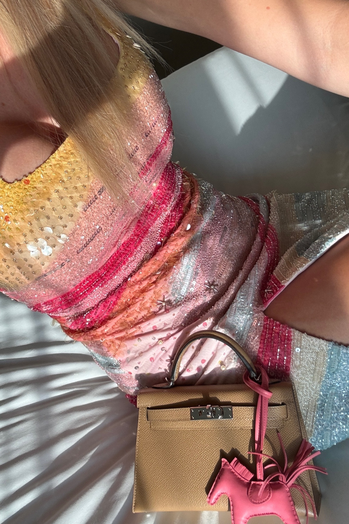 Staud dress, Mini Kelly chai, Rose azalee rodeo charm, Hermes, sequin dress, party outfit, summer outfit 

#LTKParties #LTKSeasonal #LTKStyleTip