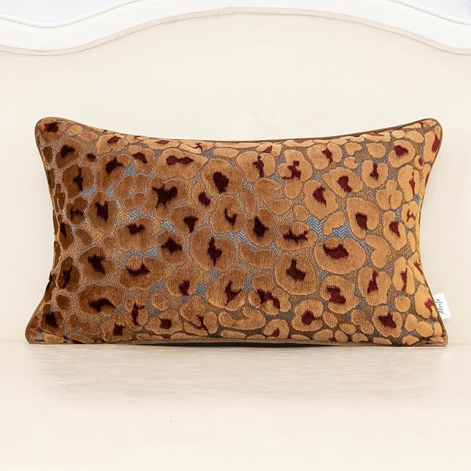 Brown Floral Throw Pillow Cover 12 x 20 Inch Cut Velvet Rectange Luxury Decorative Lumbar Pillow ... | Amazon (US)