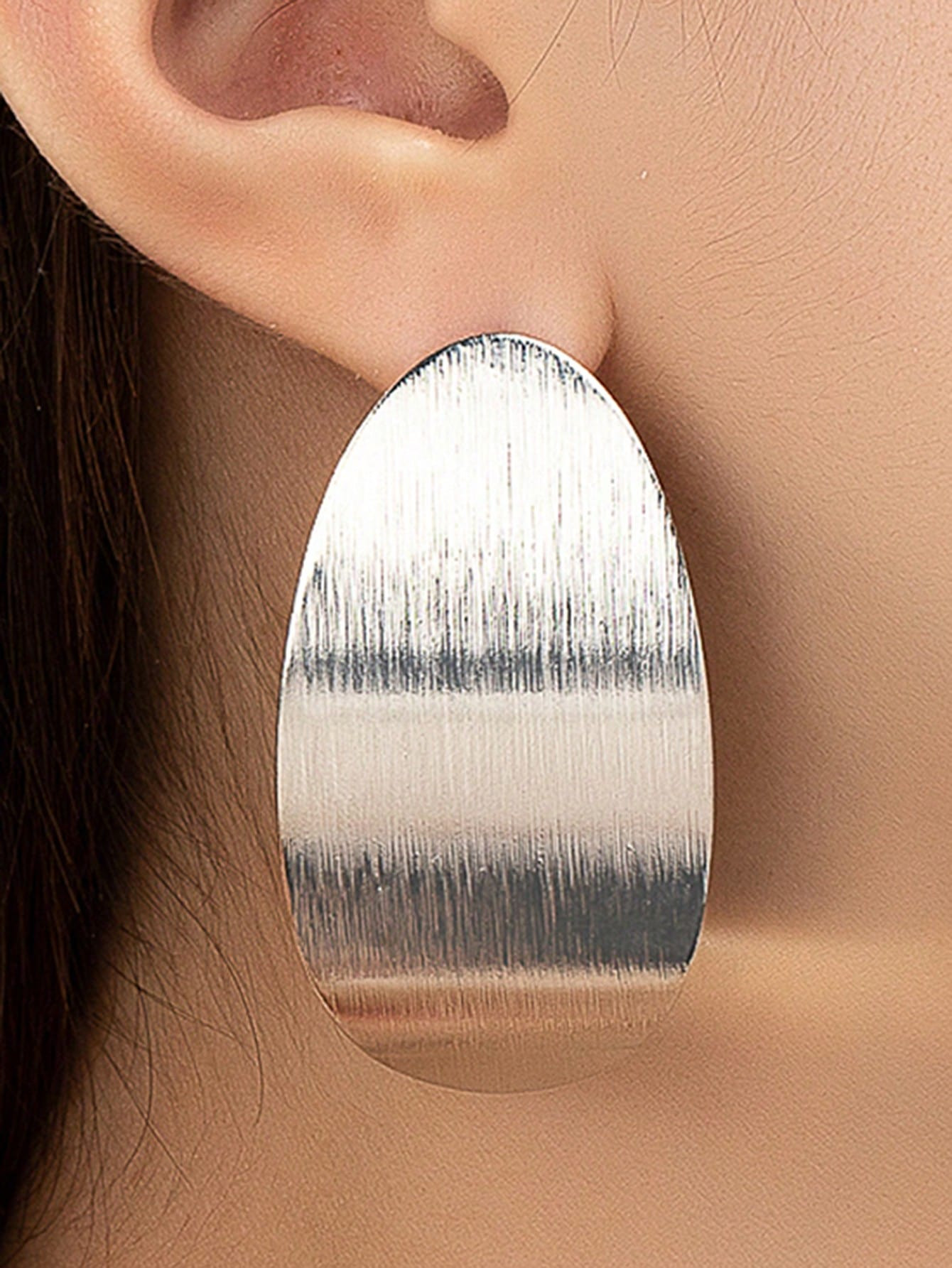 1 Pair Of Vintage European And American Simple Metal Texture Fashionable Elliptical Brushed Perso... | SHEIN