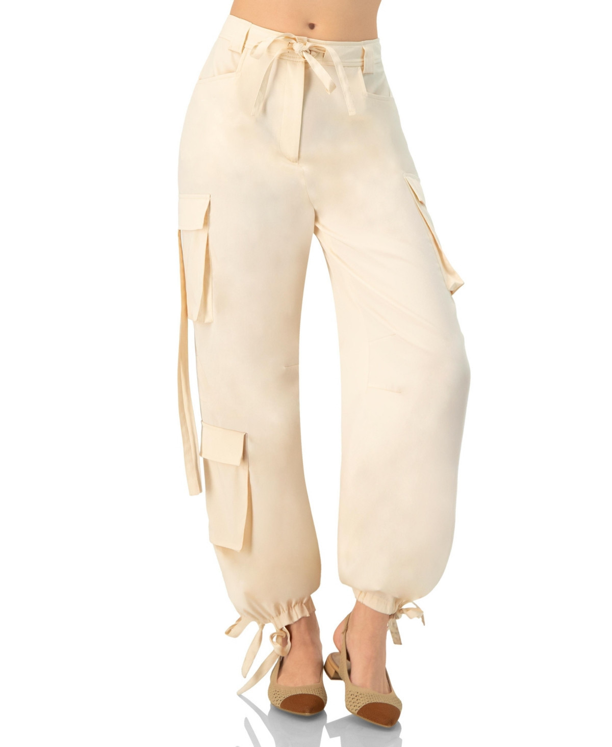 Ivonne Women's Solid Cargo Pants with Straps - Sand | Macy's