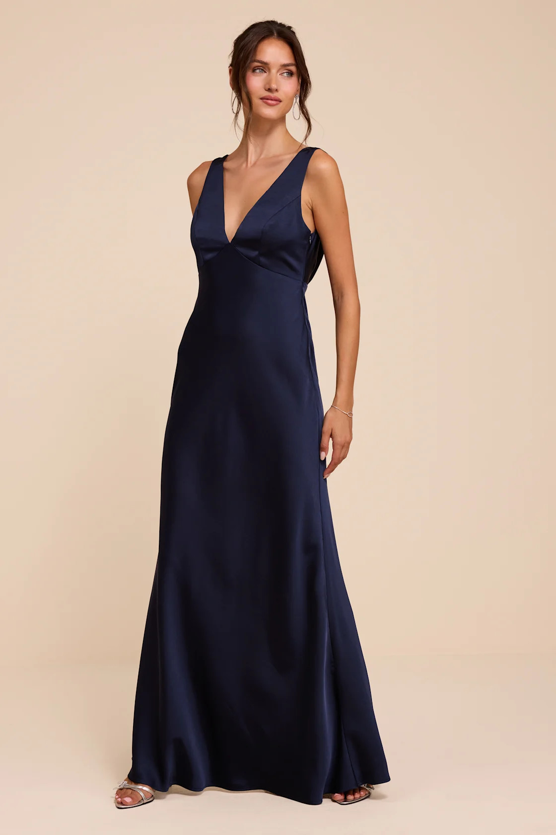 Hatley Navy Satin Cowl Back Maxi Dress | Lulus