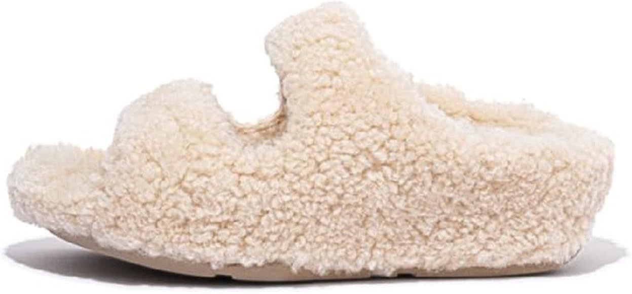 fitflop Shuv Two-Bar Ivory Wool Shearling Slide Size: 8 | Amazon (US)