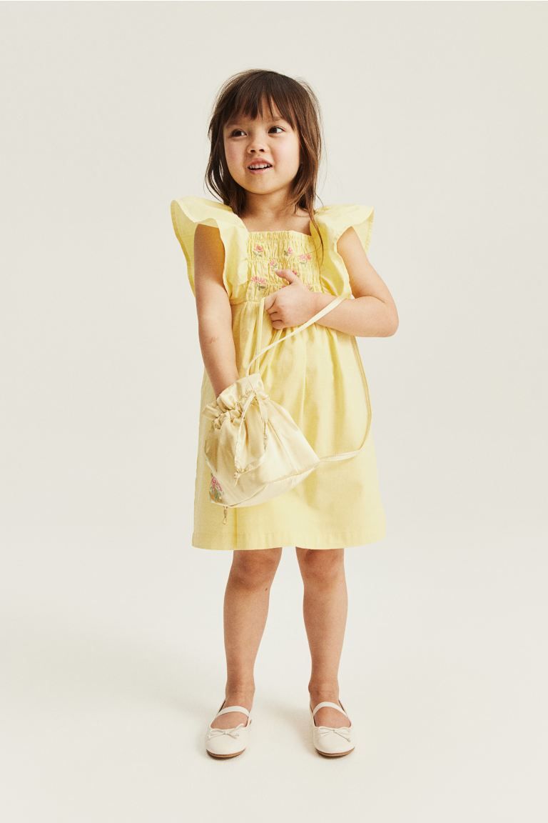 Smock-detail Cotton Dress - Yellow - Kids | H&M US | H&M (US + CA)