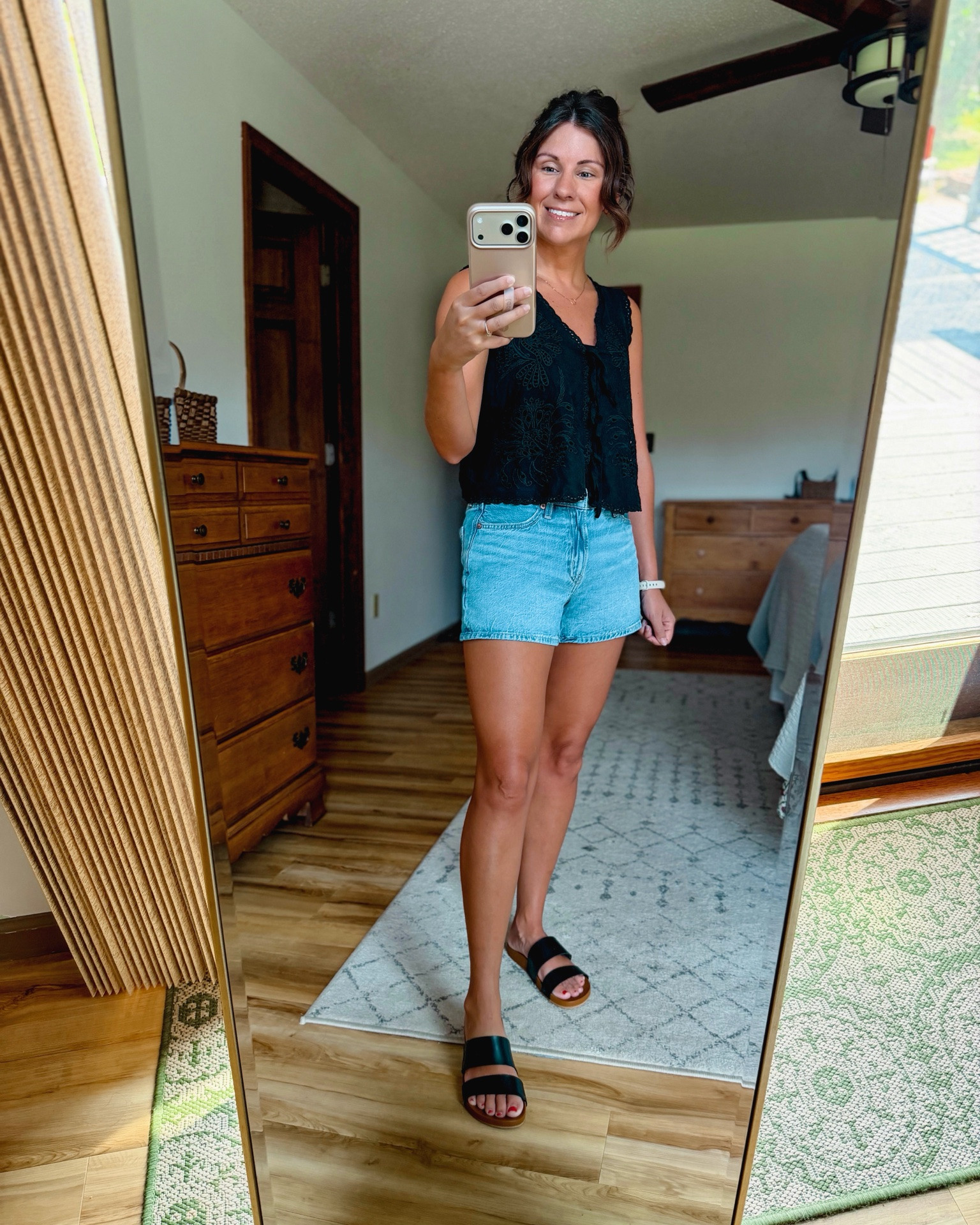 small in my built in bra tank and small in my eyelet tank, size 00 in my denim shorts (dream wash blue). My Reef sandals are size 6.

#LTKPetite #LTKSeasonal #LTKootd