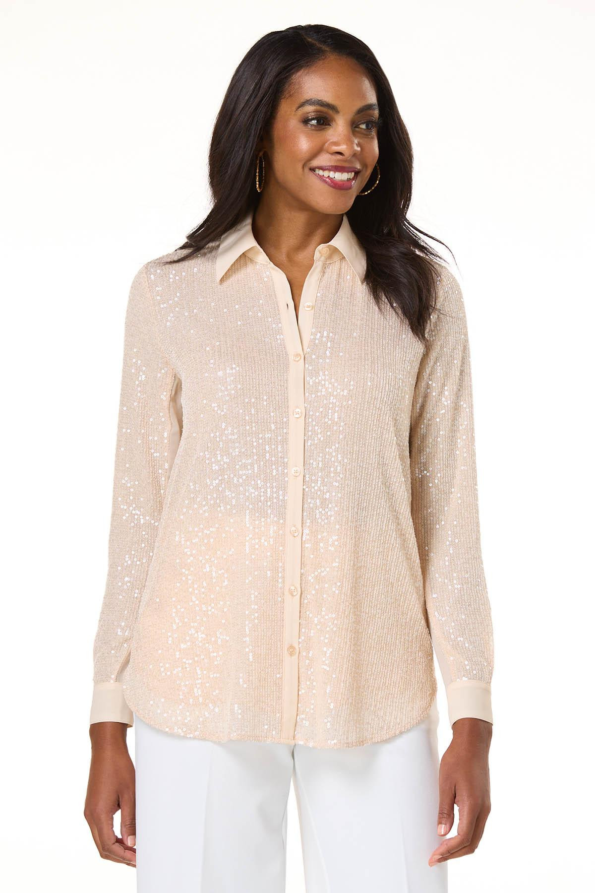 Sequin Button Down Shirt | Cato Fashions