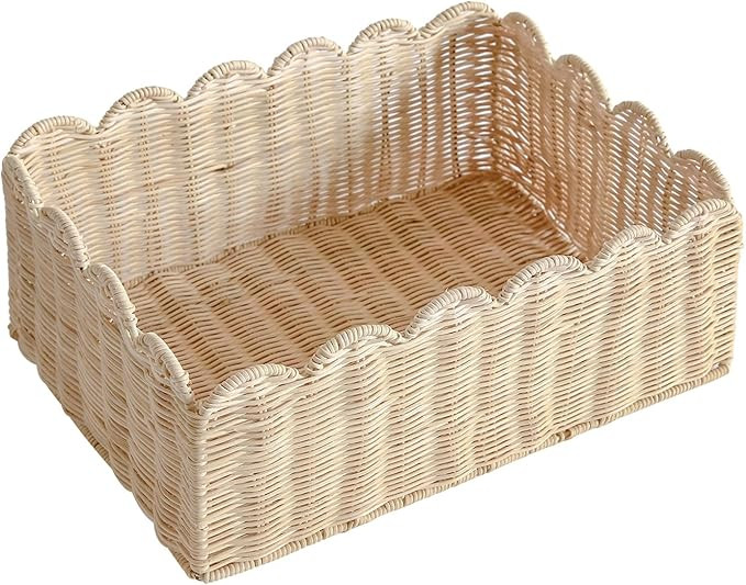 Scalloped Basket, Wicker Storage Baskets, Hand Woven Baskets for Shelves,Natural Baskets for Orga... | Amazon (US)