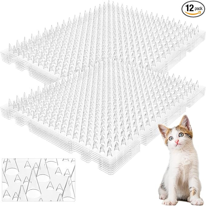 Clear Cat Deterrent Mat, 12 Pack 16" x 13" Scat Mats with 1" Spikes and 50 Stickers, Flexible Pet... | Amazon (US)