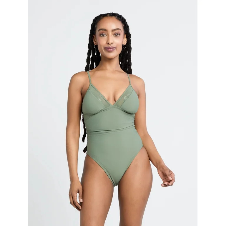 Time and Tru Women’s and Women’s Plus Mesh Inset One Piece Swimsuit, Sizes XS-3X - Walmart.co... | Walmart (US)