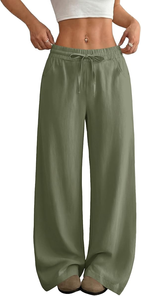 SEMARO Womens Casual Linen Wide Leg Pants Flowy Drawstring High Waist Palazzo Beach Vacation Trou... | Amazon (US)