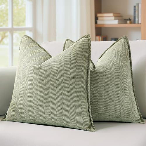 MIULEE Pack of 2 Sage Green Decorative Pillow Covers 18x18 Inch Soft Chenille Luxurious Couch Thr... | Amazon (US)